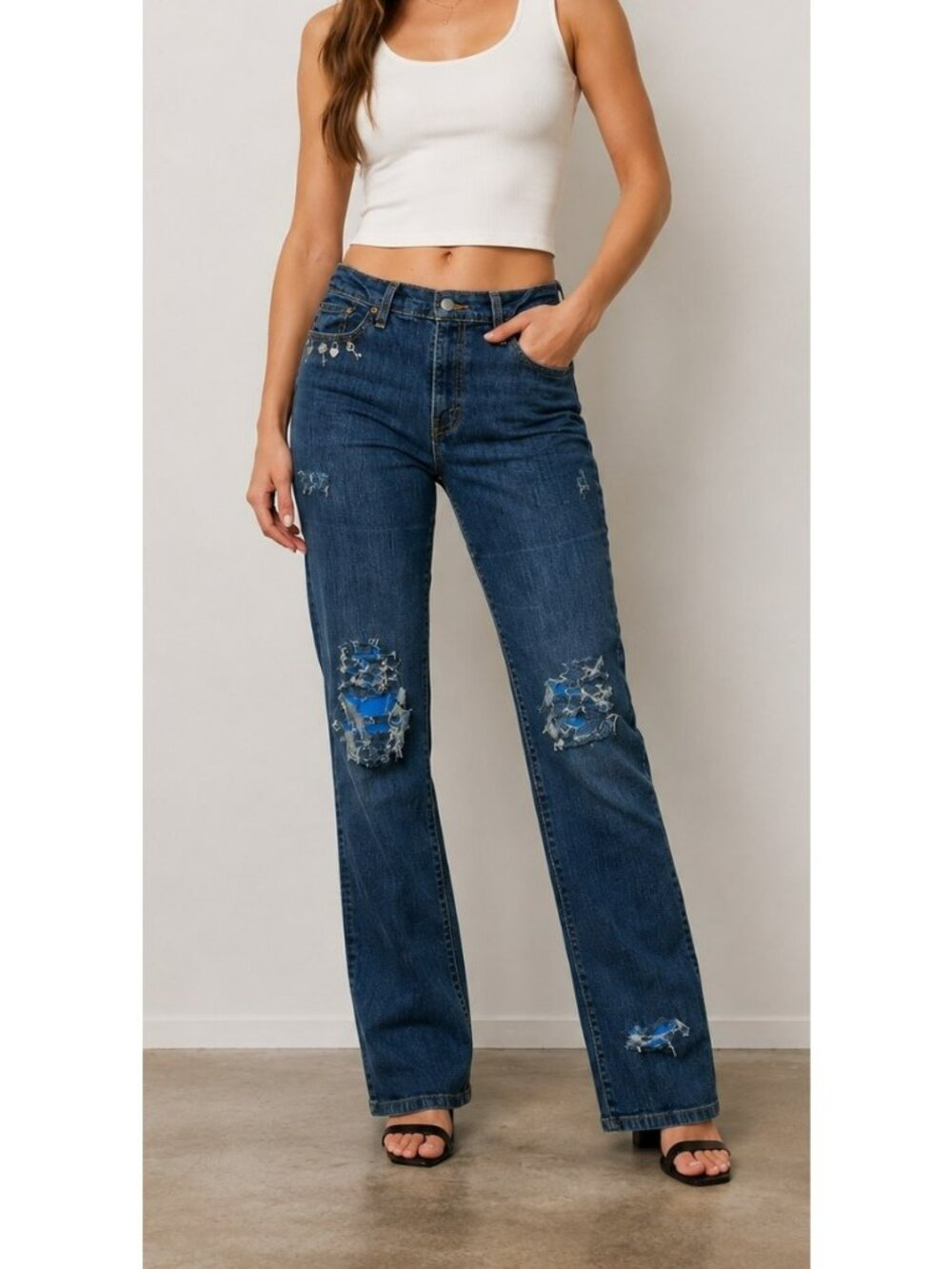 Vintage ONE of A Kind Levi’s 505 Straight Leg Women’s Jeans Size 12 Distressed Y